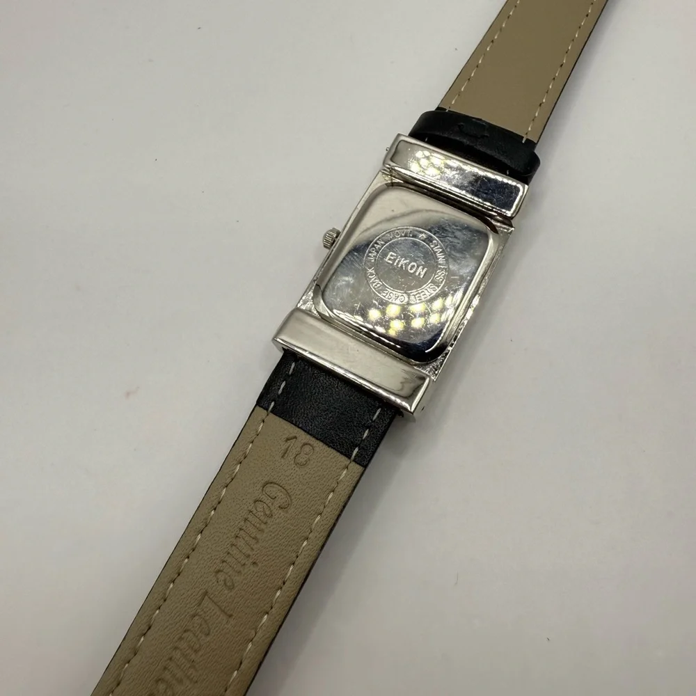 Eikon Women's Watch Black Band Silver Rectangle Bezel (New Battery)